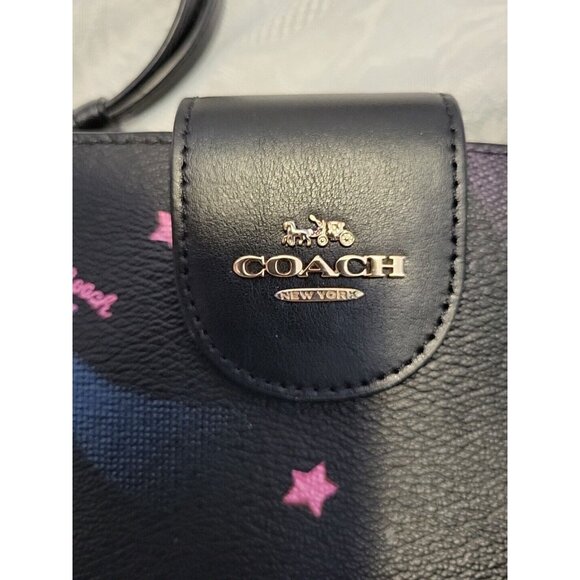 Coach Phone Wallet Wristlet with Disco Star Print Black Pink - Picture 2 of 9